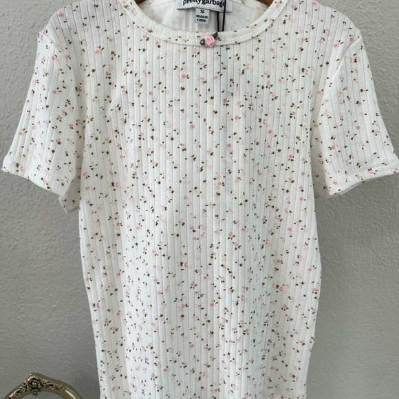 Pretty Garbage Floral Ribbed White Tee - Picture 6 of 6